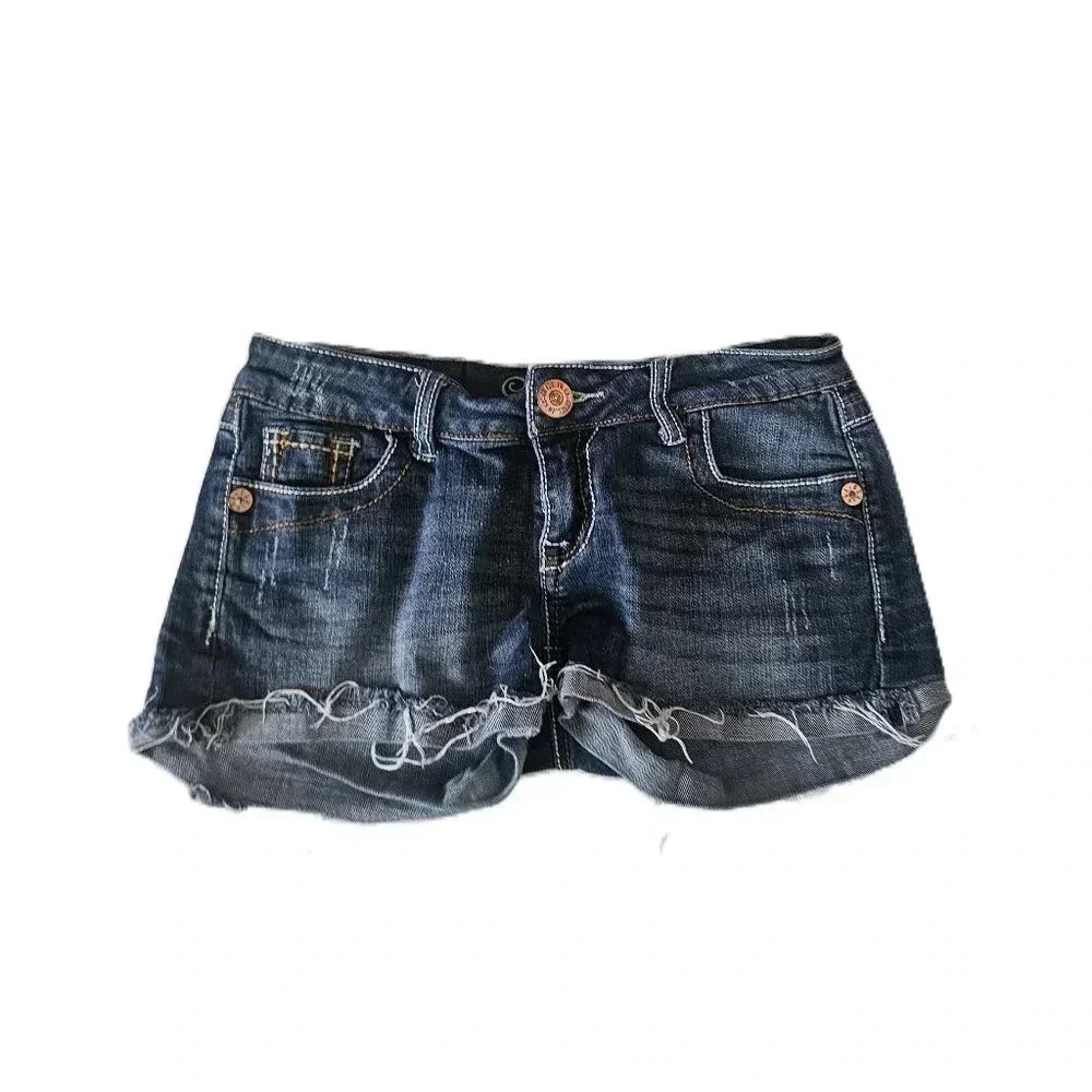 Grace in LA Raw Hem Daisy‎ Duke Blue Short Med